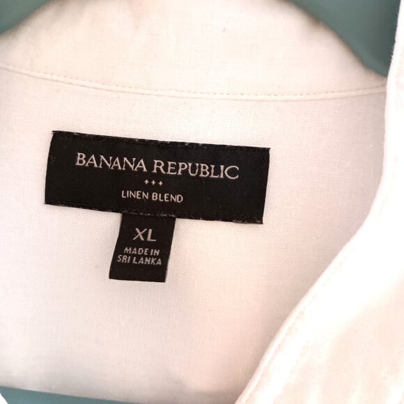 Banana Republic Linen Blend White Blouse XL Mandarin Collar Button Front - Picture 3 of 9